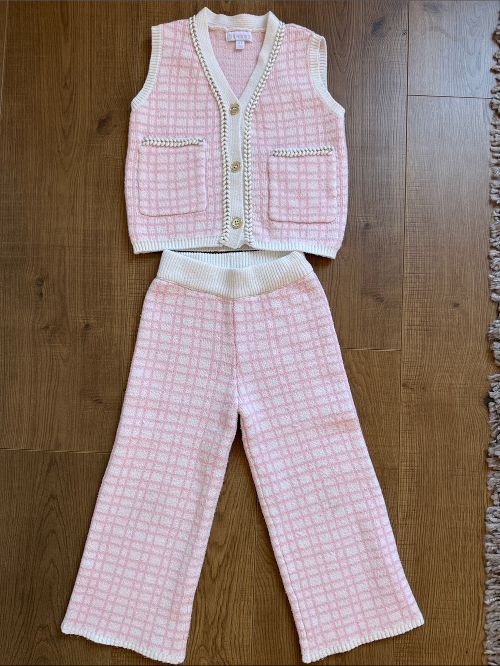 btween Pink & White Knit Vest and Pants Set